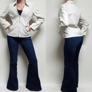 VINTAGE 90s GAP Ivory Khaki Cotton Full-zip Long Sleeve Trucker Jacket Medium